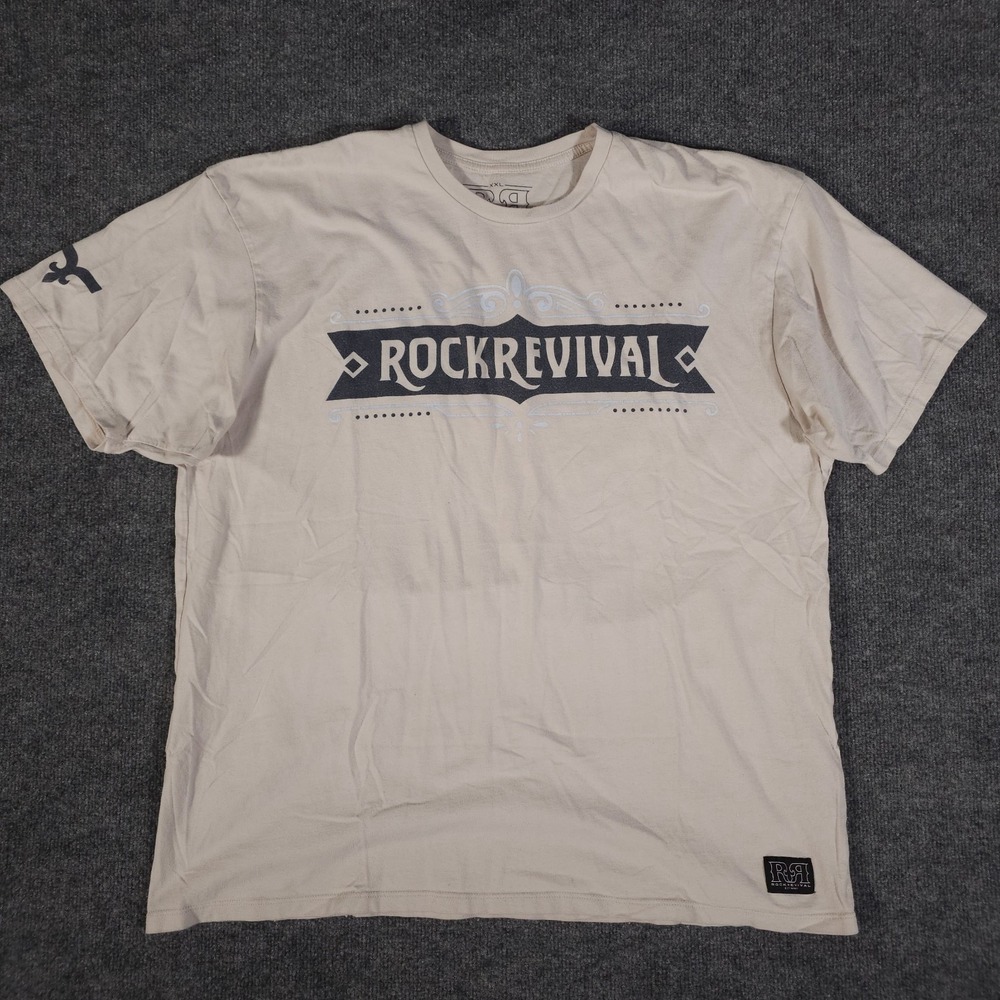 Rock Revival Mens‎ Graphic Print Crew Neck Tee Shirt Beige XXL Short Sleeve